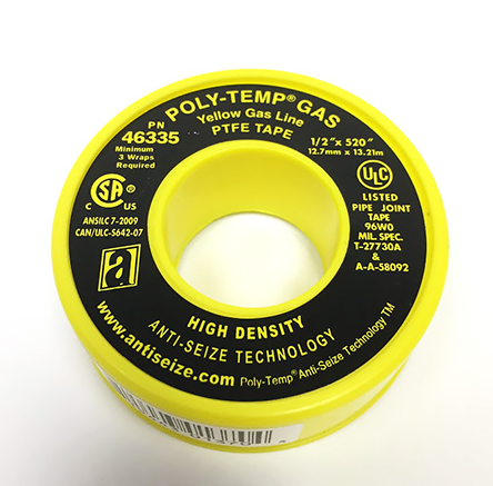 [20311447] 46335, POLY-TEMP® GAS Yellow Gas Line PTFE Tape - 1/2" x 520"